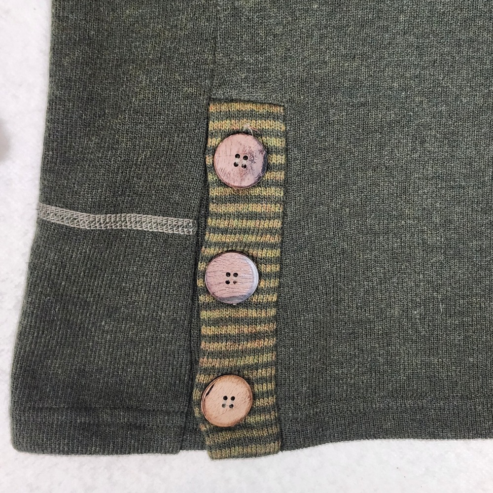prAna Wool Blend Cowl Neck Sweater Olive Green Striped Asymmetric Womens XL - Picture 5 of 10
